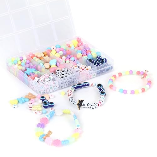 Image of Ambitieux DIY Bracelet Making Kit for Girls - 12 Types Colorful Beads with Charms, Elastic Thread, Earrings, Clasps & Rings - Jewellery Craft Kit for Kids, Birthday Return Gift, Rakhi Special Set for 2 3 4 5 6 7 8 9 10 years (Multicolor 3)