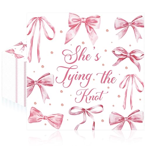 50 Pcs Shes Tying the Knot Bridal Shower Napkins, Pink Bow Wedding