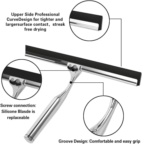 Ponsey Duschabzieher Fensterabzieher Edelstahl Abzieher Dusche Zoll Duschwischer mit Wandaufhänger 10 Inches-Silber