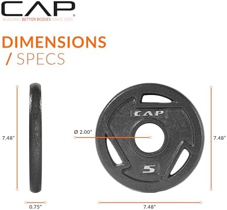 CAP Barbell 2-Inch Olympic Grip Weight Plate, 5 lb, Set of 4, 5 lb, Set of 4 Black (OPHWIS-005)