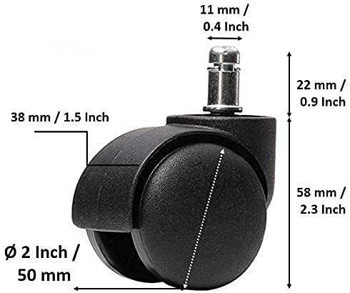 Image of Black Chair Wheeel Pin Type Easy to Operate Haevy and 360-Degree Rotet Wheel(Set of 1 /5 Pcs)