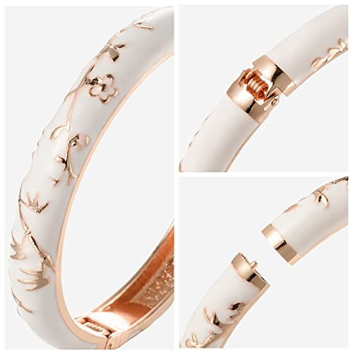 Ujoy Flowers Bracelet Multi-Colors Cloisonne Wedding Jewelry Gift Women Girls Enameled Bangles Opening Hinged 55A117 Bamboo White #TOP4