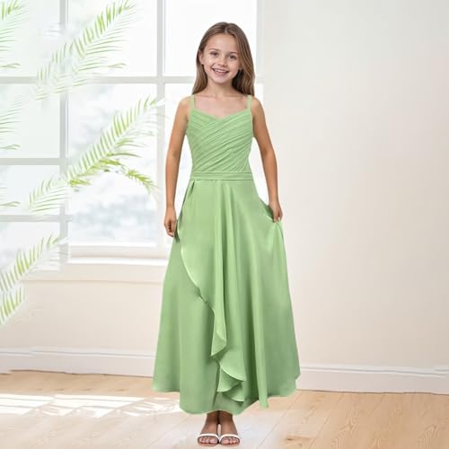 Girls Sleeveless Chiffon Dress Junior Bridesmaid & Flower Girl A-Line Halter Dresses Pageant Gown for Wedding Party2