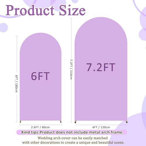 Image of FOTSHARER 6FT 7.2FT Lavender Arch Cover Set of 2 Spandex Fitted Wedding Arch Covers Spandex Cover for Arch Backdrop Lilac Arch Cover Backdrop Fabric Chiara Arch Wall Cover for Round Top Arches Decor