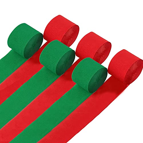 Ginfonr 12 Rolls Crepe Paper Christmas Streamers & Banners, 6 Red 6 Green Rolls Craft Streamers Garland Hanging Backdrops Decorations For Xmas Crepe Paper Festival Party Ornaments #TOP2