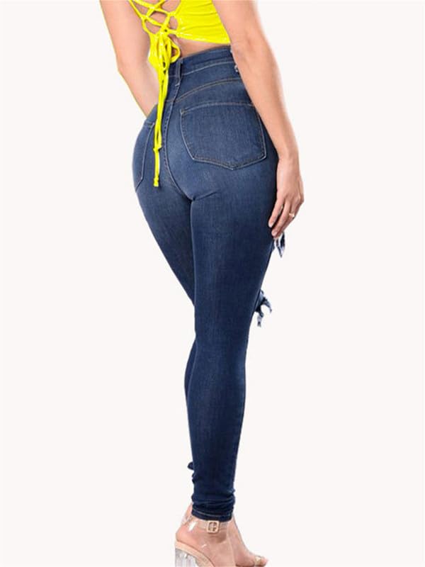 Women High Waist Ripped Jeans with Buttons Butt Lift Stretch Distressed Denim Pants Stretchy Slimming Pull-On Jean4