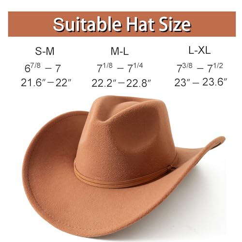 Image of Lanzom Women Men Retro Felt Wide Brim Western Cowboy Cowgirl Hat Dress Up Hat with Wind Lanyard