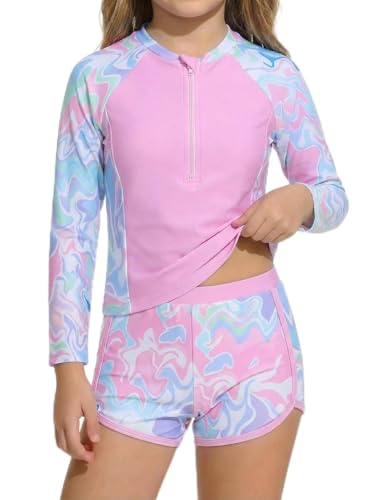 El Mejor Listado de Trajes de una pieza para Niña disponible en línea para comprar. 45 JiAmy - Traje de baño de dos piezas para niñas con cierre UPF 50+ protección solar 4-7 años, Varios colores, 5 Años