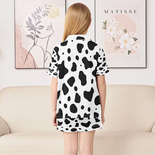 ALAZA Cow Print White Satin Pajamas Set Short Sleeve Button Down Sleepwear Summer Pjs 2 Piece4