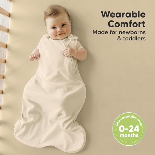 Image of 2-Pack Organic Baby Sleep Sacks, 100% Cotton 0.5TOG (Ecru, 18-24M) | Soft Breathable, Baby Wearable Blanket, Toddler Sleeping Sack 18-24 Months, Easy to Wear Transitional Swaddles for Newborns