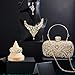 Quelay 4 Pcs Purse Rhinestone Jewelry Set Evening Clutch Bag Bling Crystal Necklace Dangle Earrings Bracelets Accessories(Gold,Vintage Style)