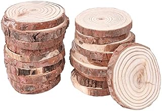 BQLZR 7cm-8cm Dia 1cm Thickness Natural Pine Wood Log Slices Round Discs Tree Bark Wooden Circles for DIY Crafts Rustic Wedding Ornaments Pack of 20