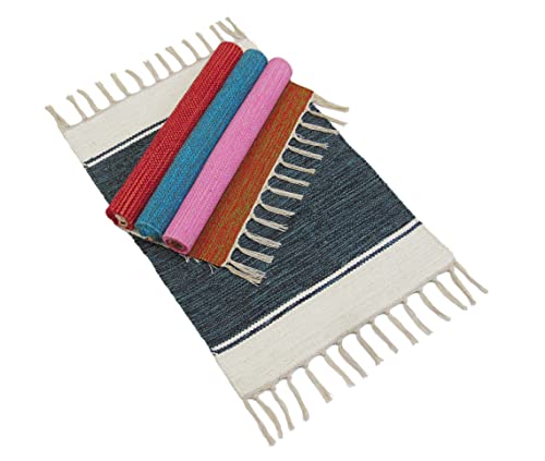 Image of MDZ Hand Woven Cotton Modern Assorted Border Rug | Size : 16 inchx24 inch Inch or 40 x 60 cm | Color: Assorted Multi | Machine Washable | Eco Friendly | Multi Uses (Combo of 4 Pcs.)