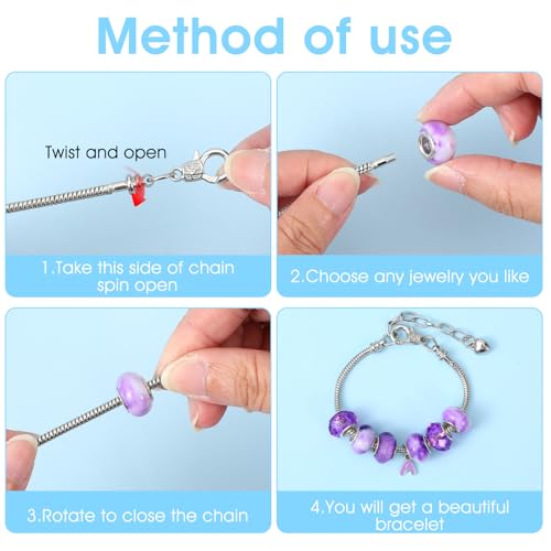 Ptwola 40 Pcs Snake Chain Charm Bracelet Adjustable Snake Charm Bracelet with Heart Lobster Clasp Extender Chain for Women Jewelry Making DIY Gifts Supplies by Ptwola - Image 4