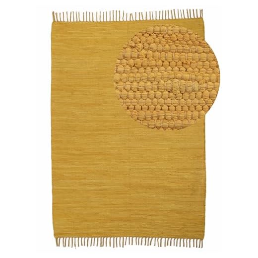 CarpetFine Tapis tissé à Plat Kilim Chindi Uni Couloir Jaune 60x90 cm | Tapis Moderne pour Le Salon et la Chambre à Coucher