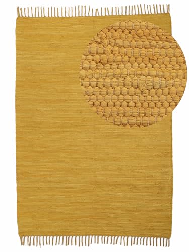 carpetfine Tapis tissé à Plat Kilim Chindi Uni Couloir Jaune 70x140 cm | Tapis Moderne pour Le Salon et la Chambre à Coucher