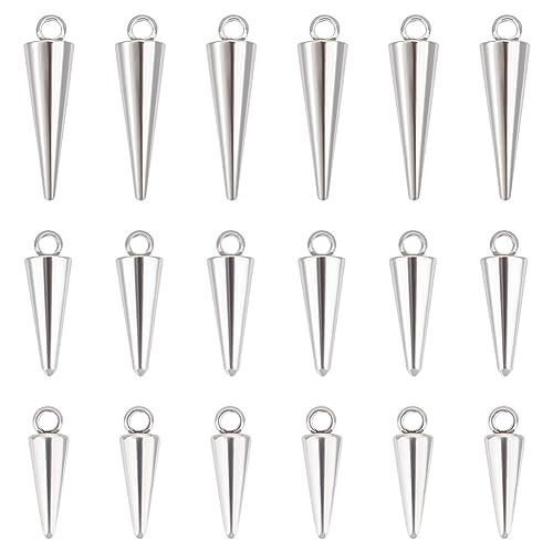 UNICRAFTALE 30pcs Stainless Steel Cone Charm 3 Sizes Punk Style Charm Spike Pendants Dangle Charm for Necklace Earring Bracelet Jewelry Making