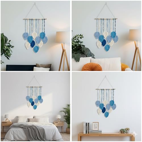 Image of Nostrae by Ekhasa Macrame Wall Hanging Leaves | Boho Wall Hanging Big Size | Handmade Macrame Wall Decor for Bedroom, Living Room, Balcony & Nursery | Boho Theme Home Decor Tapestry