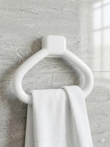 Image of CIPLA PLAST Modern Wall Mounted Towel Ring Holder | Self Adhesive Towel Ring for Bathroom | Premium Plastic Bathroom Hand Towel Hanger, Durable & Rust-Free, Easy Installation, White Finish