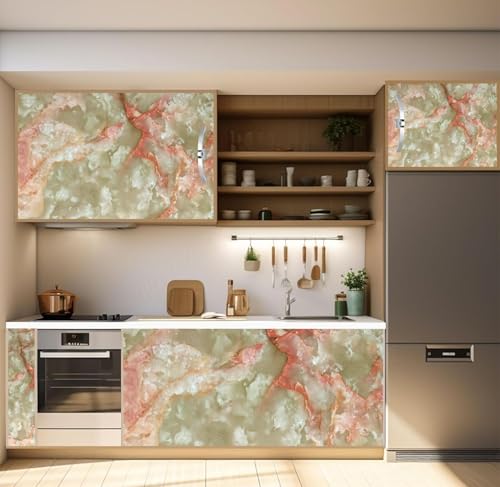 Image of WISDOM Marble Wall Sticker Wallpaper Decorative Home /Furnituer /Cabinets Marble Vinyl Wallpaper (24x80 Inch, Orange Crema)