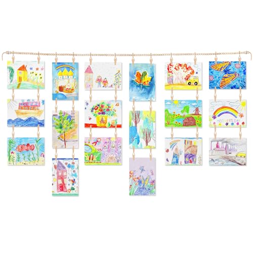 CollectHall Art Display for Kids Artwork, Wooden Beads Garland Holder