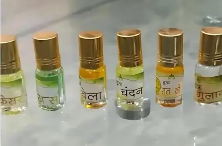 Attar or perfume for Ladoo gopal ji Set of 6 different fragrance gulab, Chandan, Bela, raat ki rani, kesar and khas khas-image-23