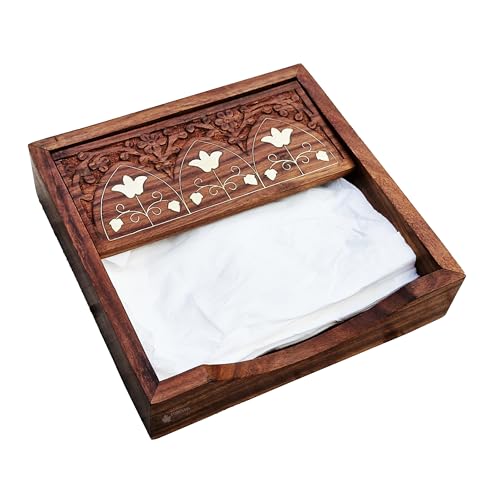 Image of Wooden Tissue Box| Rosewood Napkin Box| Tissue Holder Organizer for Table, Home, Office, Car| Rectangular Facial Paper Cloth Storage Case| Dispenser (7.5X7.5 Inches, Arvo Rosewood Tissue Box)