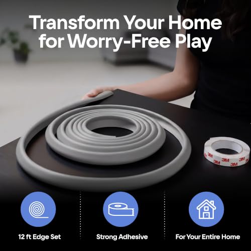Image of Premium 12ft Edge Protector for Baby, Odorless & Waterproof Foam Cushion with 3M Adhesive Tape, Non-Toxic to Baby Proof Corners and Edges, Wall Corner Protector & Desk Edge Cushion Gray (Pack of 2)