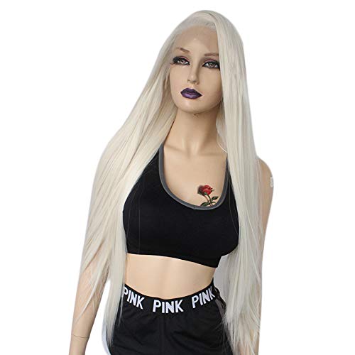 Ebingoo Platinum Blonde Long Straight Natural Synthetic Lace Front Wig 26 Inch