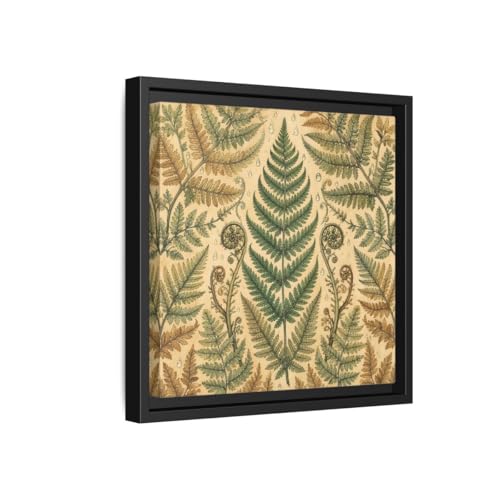 Toile fougère vintage 30x30 cm encadré noir pour salon