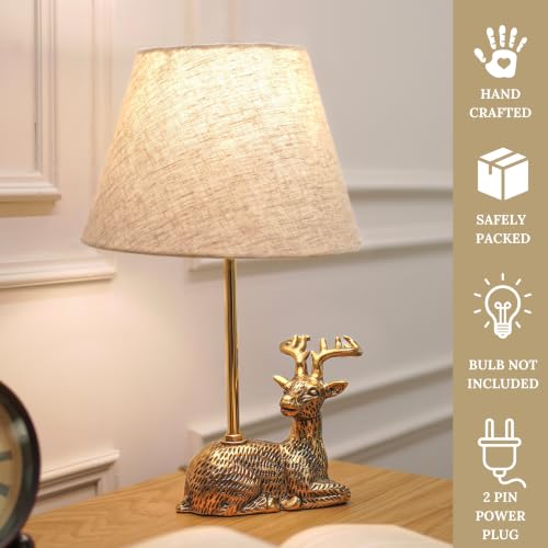 Image of BEHOMA Luxury Deer Figurine Table Lamp Set, Antique Gold - Set of 2 | Luxury Aluminium Deer table lamp in Antique Gold - as an accent lighting piece for living room - great wedding gift