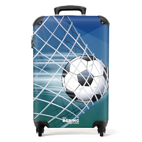NoBoringSuitcases.com® Kinderkoffer Geschenk Junge Handgepäck Koffer Klein Hartschalenkoffer Trolli Kinder - Fussball - Blau - Tor - Netz - Koffer Kinder Jungen Trolley, 55x40x20