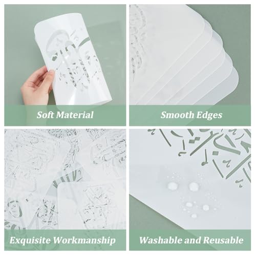 INFUNLY 9PCS/Set Arabic Islamic Stencil Subhan Allah Painting Stencil Tasbih Calligraphy Stencils Arabic Quran Script Template11.8X11.8/11.8x8 for Wood Canvas Furniture Bedroom DIY Decor