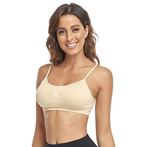Image of Litthing Bralettes Padded for Women Cami Strap Bra Seamless Sportsbra Wireless Comfort Yoga Lightly T-Shirt Tank Tops