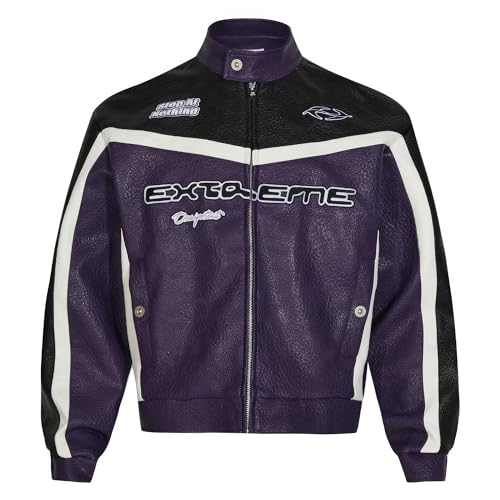 The Next Mens Racing Leather Jacket Streetwear Retro Color