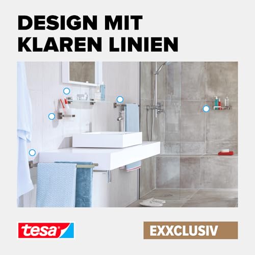tesa EXXCLUSIV Seifenspender-Set, Milchglas und verchromtes Metall - Flüssigseifenspender zur Wandbefestigung ohne Bohren, inkl. Klebelösung - 73mm x 192mm x 115mm 6