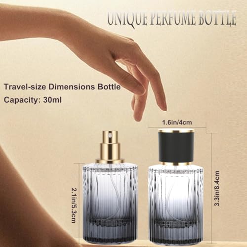 6 Pcs Travel Perfume Bottles Set,30ml Gradient Color Refillable Portable Glass Atomizers with Funnel and Dropper, Fine Mist Spray for Women Men Dispenser Fragrance Container Set (Black)2