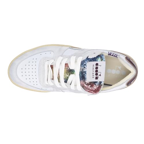 Diadora Womens Mi Basket Row Cut Dirty Metallic Lace Up Sneakers Shoes Casual - White4