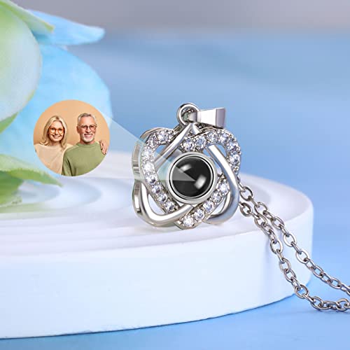 Drawelry Personalized Photo Projection Necklace Custom Picture Inside Memory Heart Angel Wings Paw Print Silver Anniversary Promise Pendant Necklace Mother's Day Christmas Jewelry Gifts For Her Women Men Girl (Heart In Heart) #TOP1