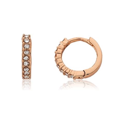 Little Miss Twin Stars Little Miss Flower Girl Rose Gold-Plated Cubic Zirconia Tiny Huggy Earring- Safe For Sensitive Ears Cover