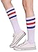 Pareberry Classic Triple Stripes Soft Cotton On the Calf Retro White Tube Socks (A-pair(Blue/Red/White))