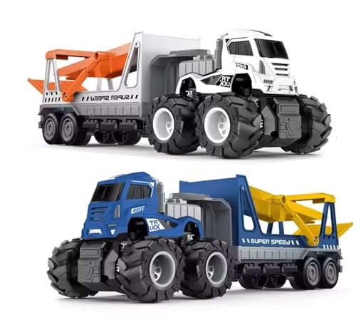 Image of Friction Powered Car Transport Truck Toys for Kids Boys Girls 1:43 Die Cast Metal Model Double Deck Tow Truck Miniature Trailer Toy Pull Back Vehicle (Multicolor, Pack of 1)