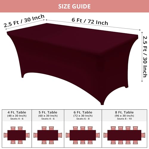 Image of Utopia Kitchen Spandex Tablecloth 2 Pack [6FT, Burgundy] Tight, Fitted, Washable and Wrinkle Resistant Stretch Table Cloth Rectangle Cover for Trade Show, Weddings & Parties [72Lx30Wx30H Inch]