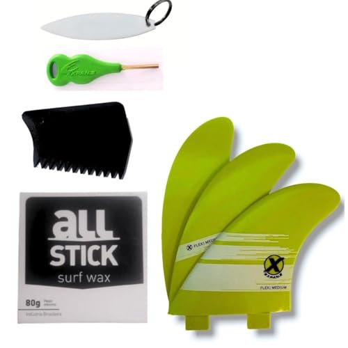 Quilha Surf Encaixe Sistema FCS1+chave de quilha+raspador+parafina surf+capa protetora (Amarelo)