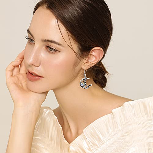 Vintage Boho Opal Sun and Moon Drop Dangle Earrings Moonstone Natural Stone Hook Bohemian for Women Asymmetrical Antiqued Silver Celestial Jewelry2