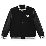 True Religion Boys Varsity Jacket – Stylish Button Front Jacket with Faux Leather Sleeves