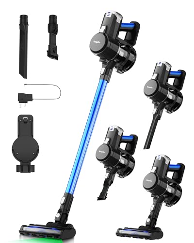 KEPLIN 150W Cordless Vacuum Cleaner – 2 Speed with LED Brush, 0.8L Dust Capacity, Low Noise 72dB, 2000mAh Battery, 4-in-1 Nozzle, Wall Mount & Charger – Lightweight & Powerful