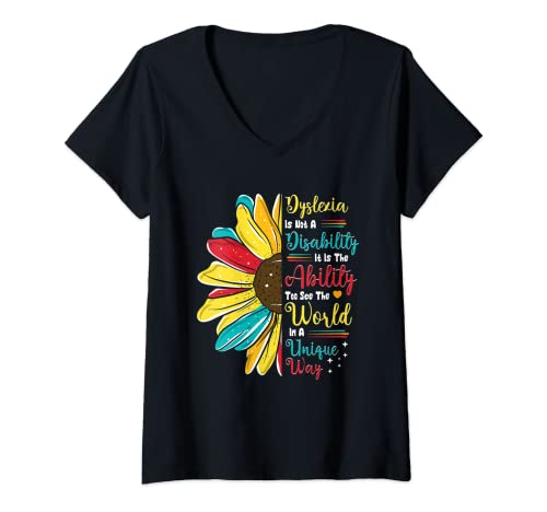 Mujer Dyslexia Is Not Disability Dyslexia Awareness Silver Ribbon Camiseta Cuello V