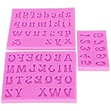 Juego de 3 moldes de silicona alfanuméricos, duraderos, de, para tartas, chocolate, velas, para hornear, hacer jabón, manualidades, color rosa