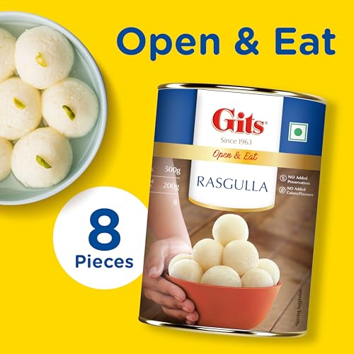 Image of Gits Rasgulla Tin | 500gm, 8 Pieces |Open & Eat | Mouth-Watering Indian Mithai | Delicious, juicy (Pack of 3)